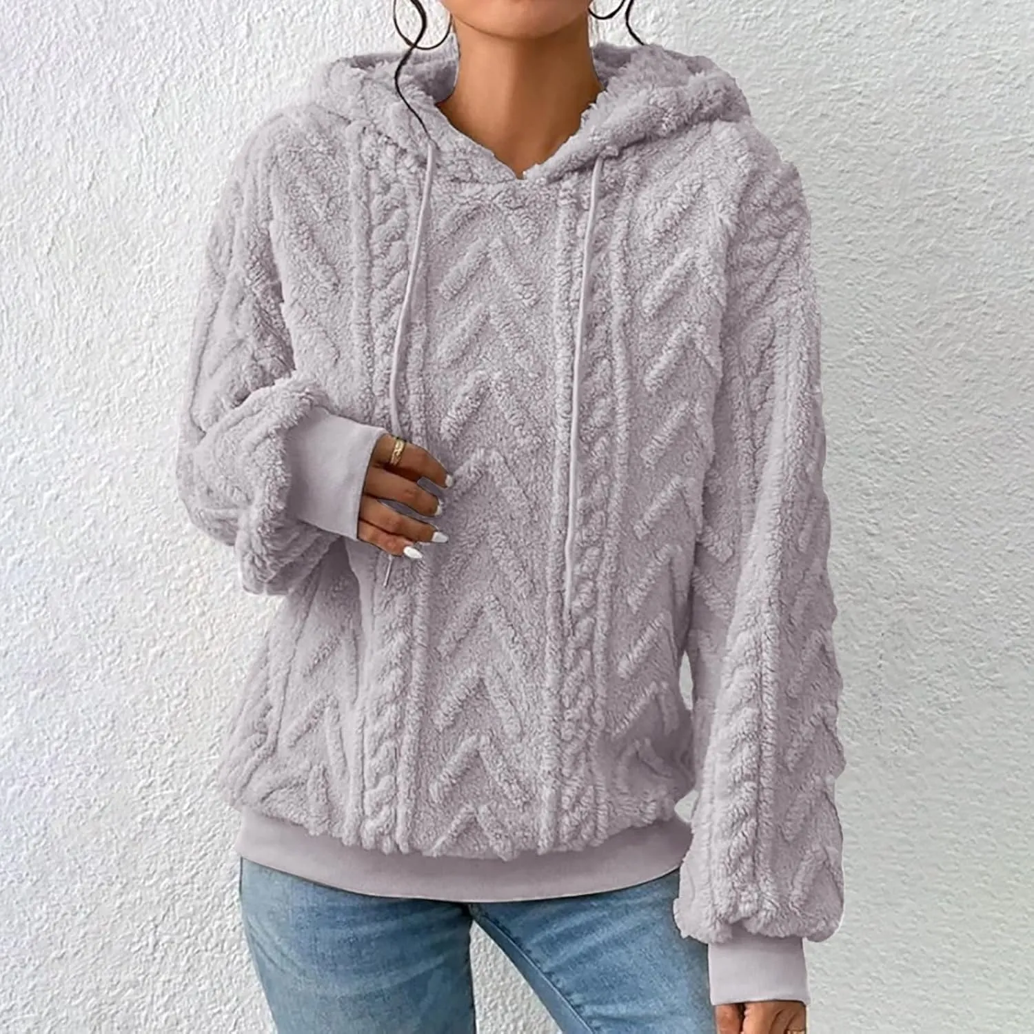 Sherpa Hoodies for Women Fleece Cable Knit Hoodies Fall Winter Warm Y2k Hoodie Oversized Sweatshirts For Women