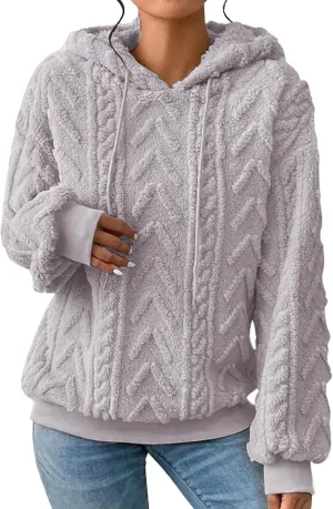 Sherpa Hoodies for Women Fleece Cable Knit Hoodies Fall Winter Warm Y2k Hoodie Oversized Sweatshirts For Women