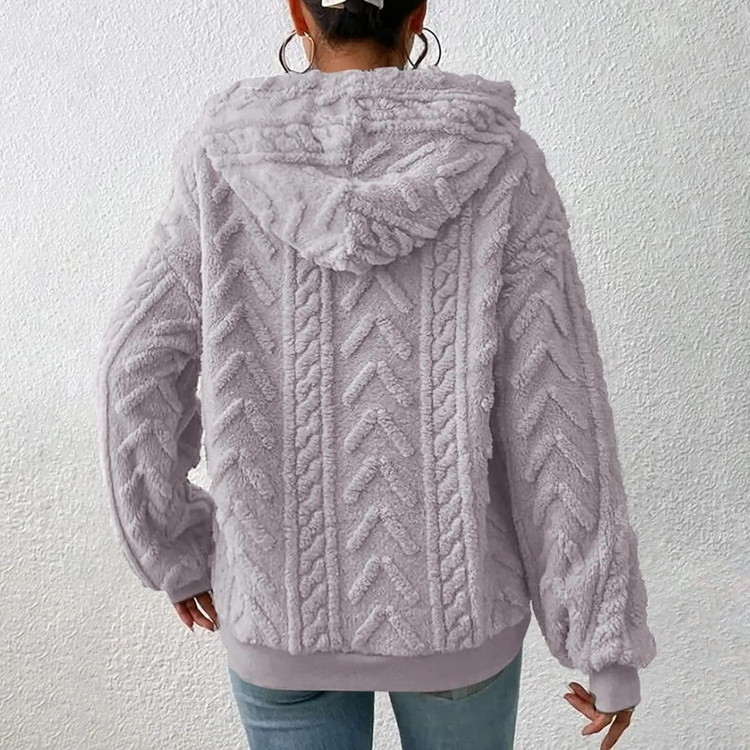 Sherpa Hoodies for Women Fleece Cable Knit Hoodies Fall Winter Warm Y2k Hoodie Oversized Sweatshirts For Women