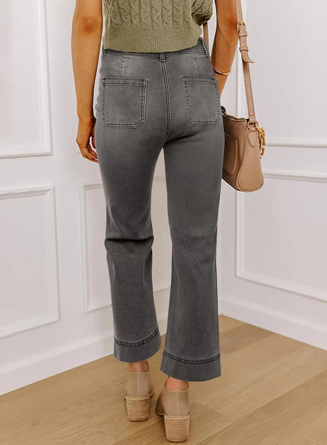 SHEWIN Wide Leg Jeans for Women Trendy High Waisted Flare Jeans Stretchy Straight Leg Ankle Denim Pants with Pockets