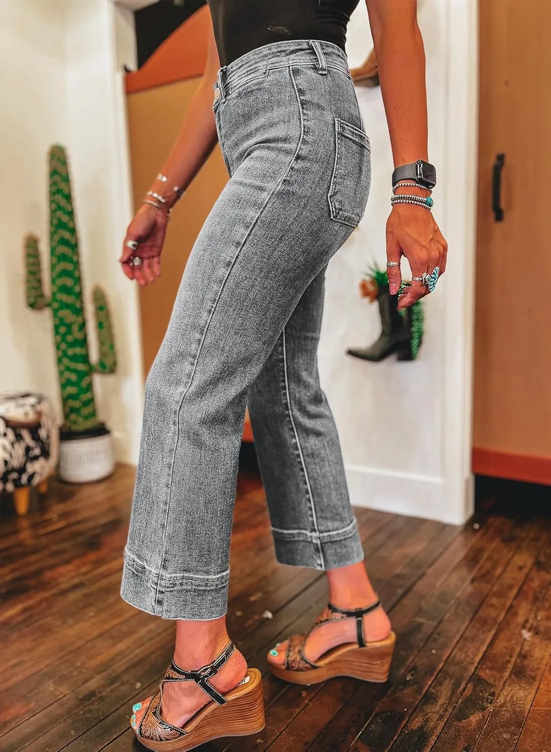 SHEWIN Wide Leg Jeans for Women Trendy High Waisted Flare Jeans Stretchy Straight Leg Ankle Denim Pants with Pockets