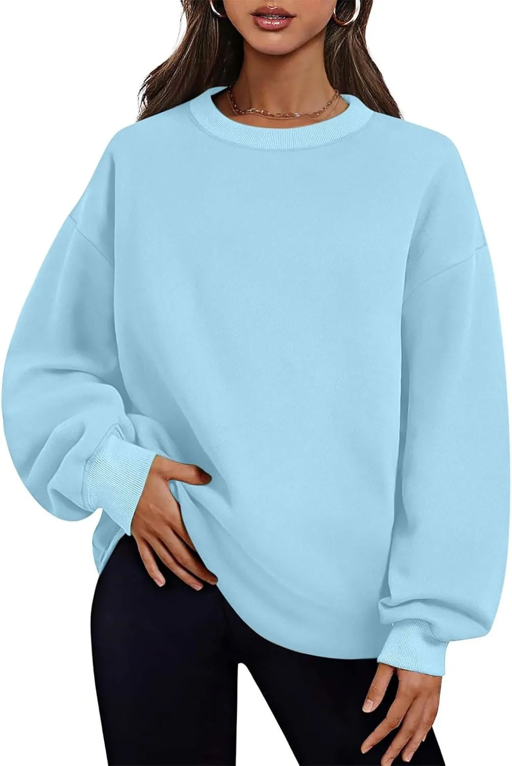 SHOPESSA Oversized Sweatshirt for Women Fall Outfits Crewneck Pullover with Pockets Sweatshirt with Slit Sides