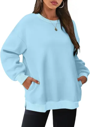 SHOPESSA Oversized Sweatshirt for Women Fall Outfits Crewneck Pullover with Pockets Sweatshirt with Slit Sides