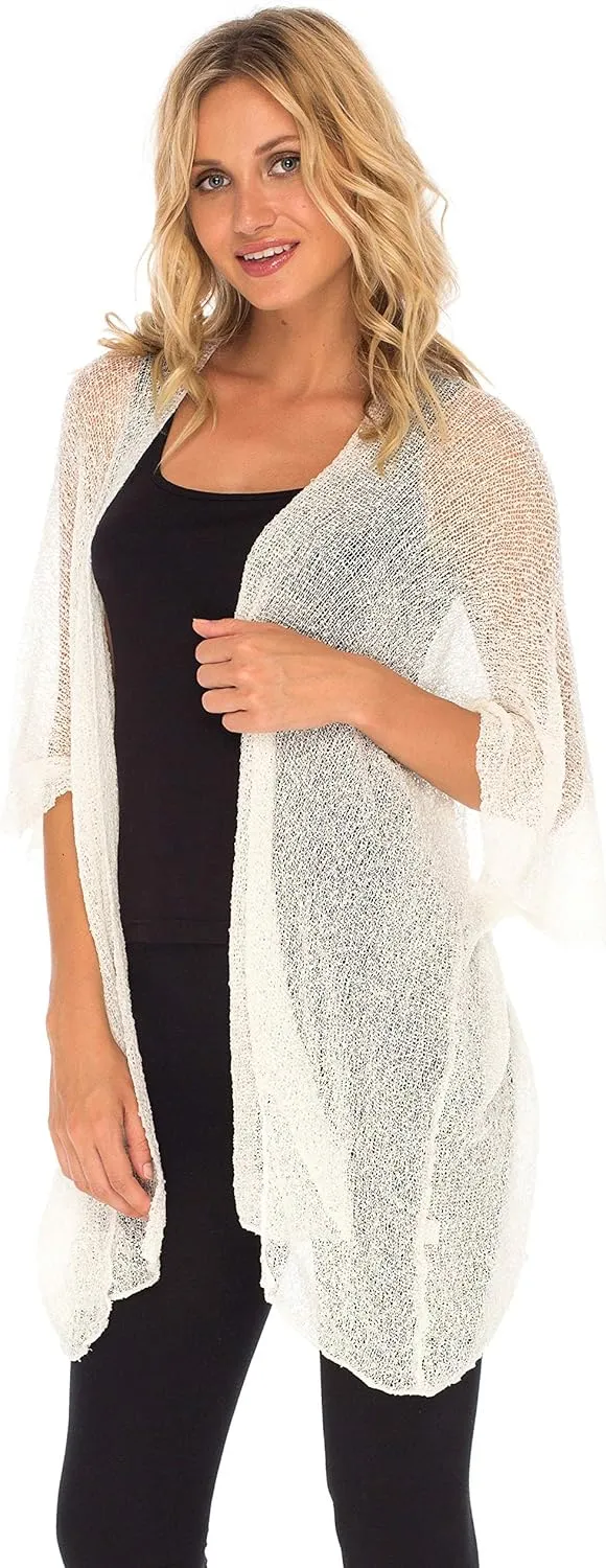SHU-SHI Beach Kimono Coverups for Women Summer Cardigans Lightweight Open Front Cover Up Knit Sheer Sweater