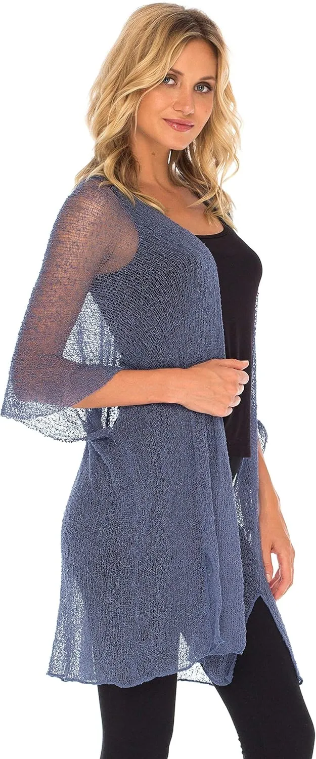 SHU-SHI Beach Kimono Coverups for Women Summer Cardigans Lightweight Open Front Cover Up Knit Sheer Sweater