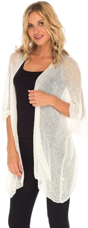 SHU-SHI Beach Kimono Coverups for Women Summer Cardigans Lightweight Open Front Cover Up Knit Sheer Sweater