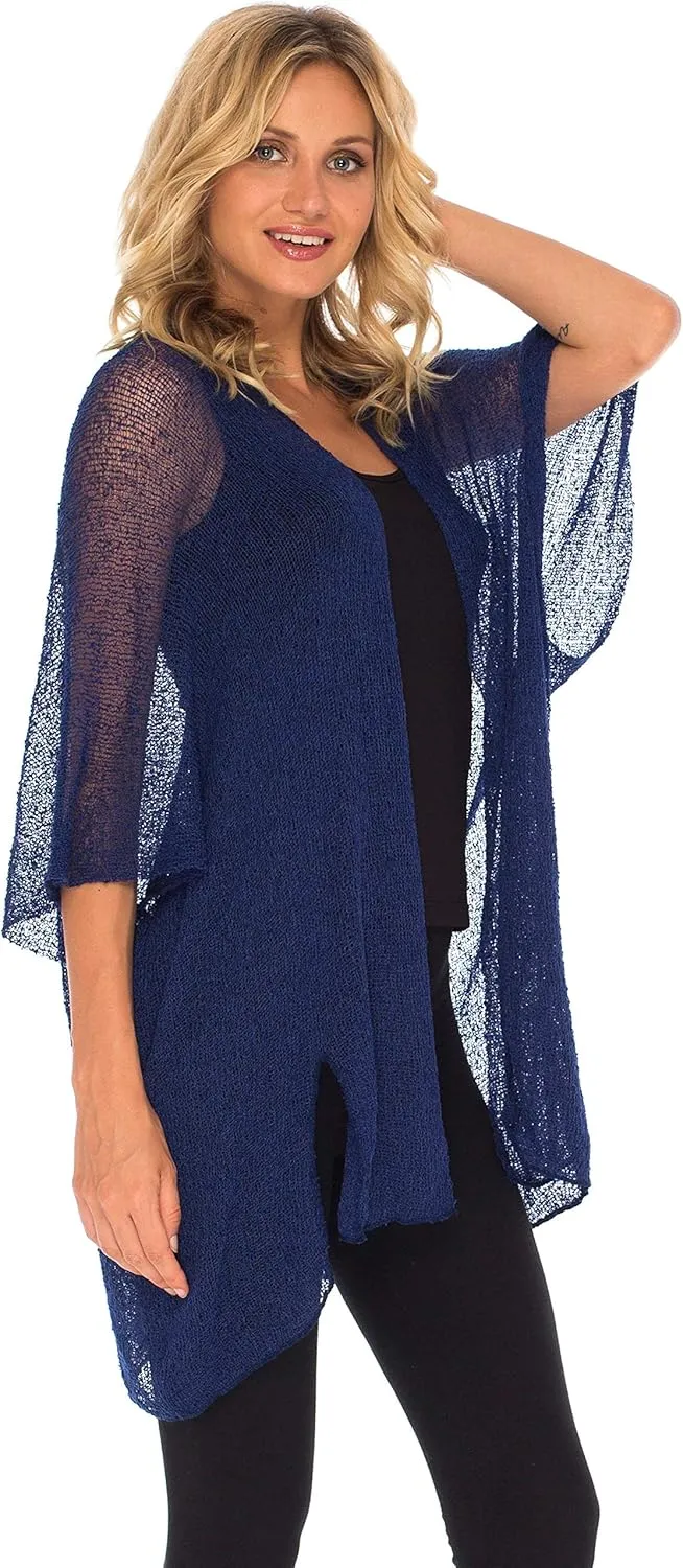 SHU-SHI Beach Kimono Coverups for Women Summer Cardigans Lightweight Open Front Cover Up Knit Sheer Sweater