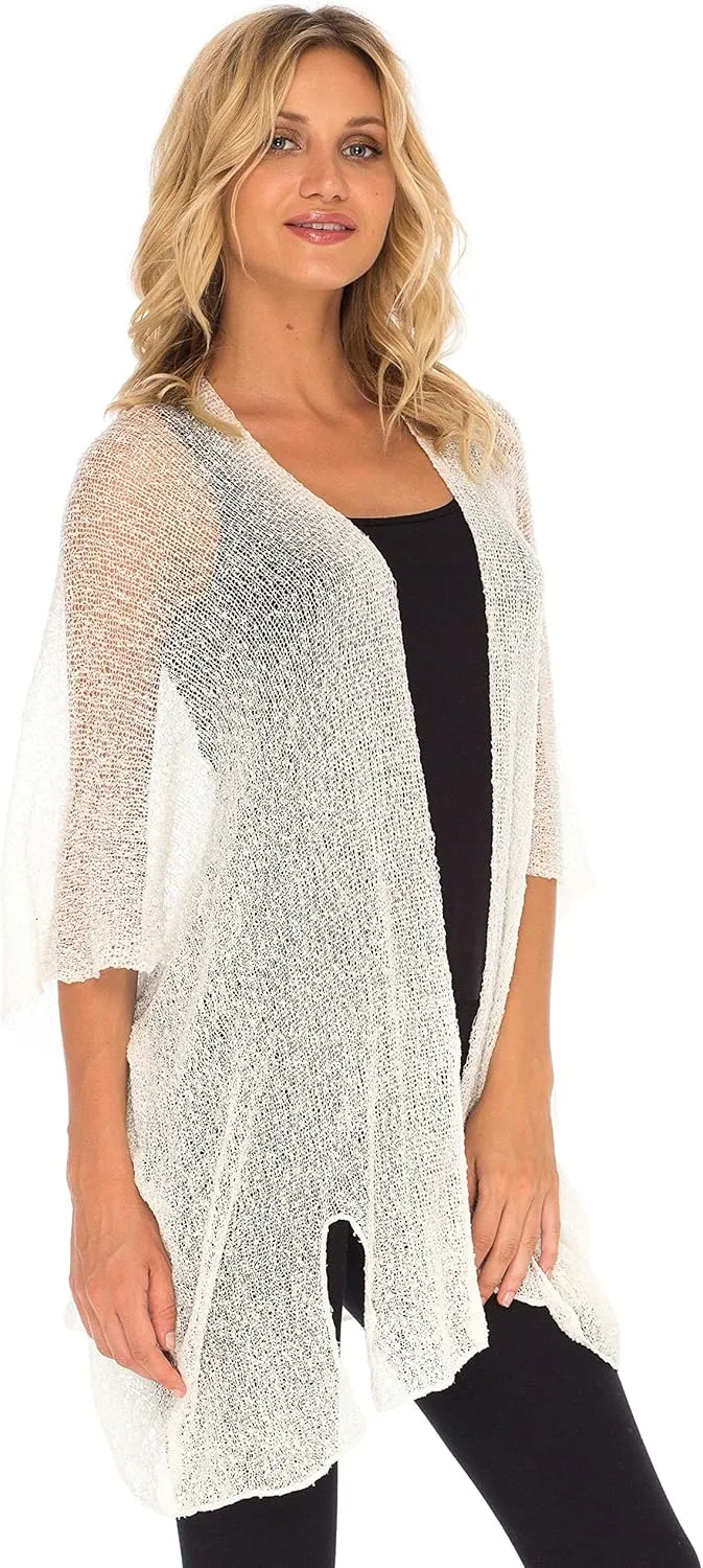 SHU-SHI Beach Kimono Coverups for Women Summer Cardigans Lightweight Open Front Cover Up Knit Sheer Sweater