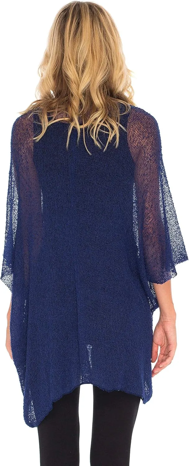 SHU-SHI Beach Kimono Coverups for Women Summer Cardigans Lightweight Open Front Cover Up Knit Sheer Sweater
