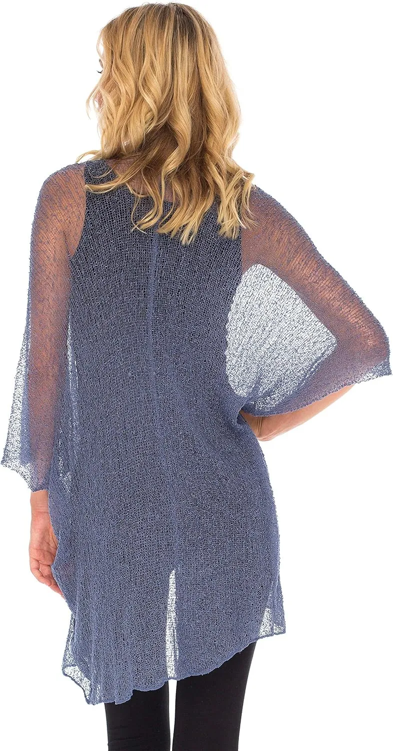 SHU-SHI Beach Kimono Coverups for Women Summer Cardigans Lightweight Open Front Cover Up Knit Sheer Sweater