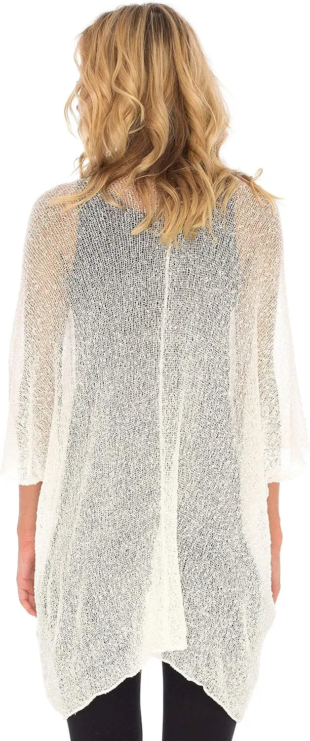 SHU-SHI Beach Kimono Coverups for Women Summer Cardigans Lightweight Open Front Cover Up Knit Sheer Sweater