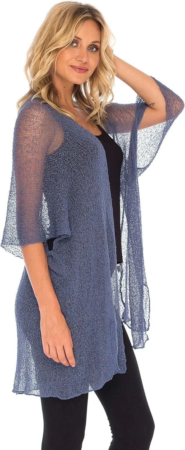 SHU-SHI Beach Kimono Coverups for Women Summer Cardigans Lightweight Open Front Cover Up Knit Sheer Sweater