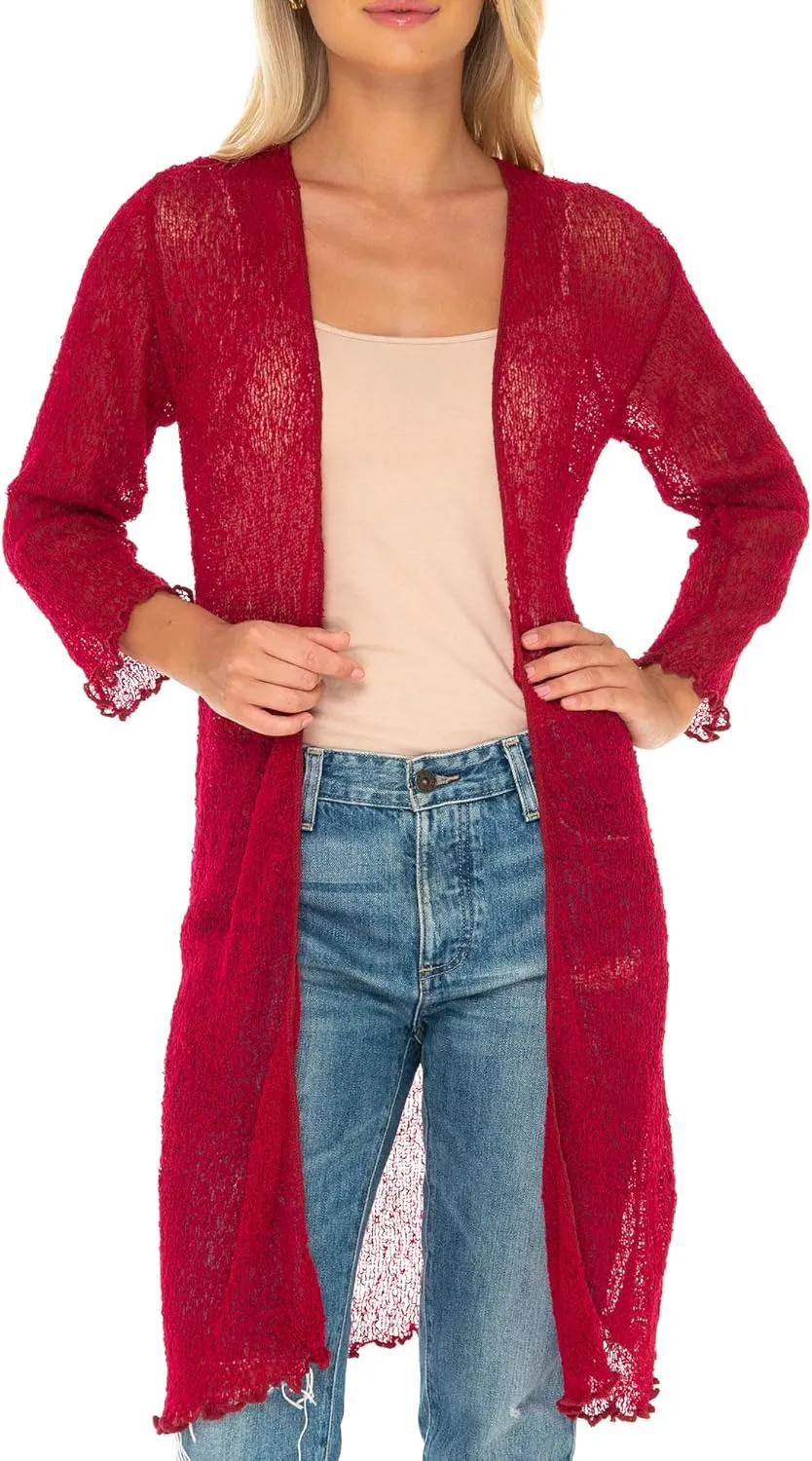 SHU-SHI Kimono Swimsuit Cover Ups for Women Beach Sweater Open Front Lightweight Long Sheer Cardigan