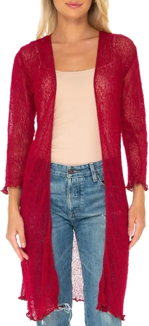 SHU-SHI Kimono Swimsuit Cover Ups for Women Beach Sweater Open Front Lightweight Long Sheer Cardigan