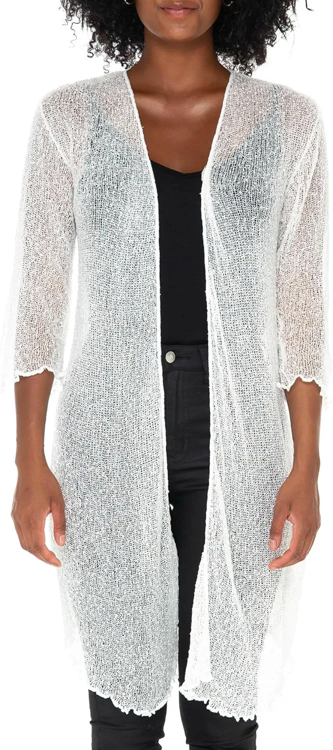 SHU-SHI Kimono Swimsuit Cover Ups for Women Beach Sweater Open Front Lightweight Long Sheer Cardigan