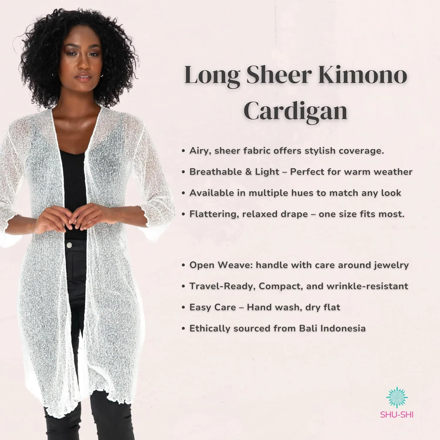 SHU-SHI Kimono Swimsuit Cover Ups for Women Beach Sweater Open Front Lightweight Long Sheer Cardigan