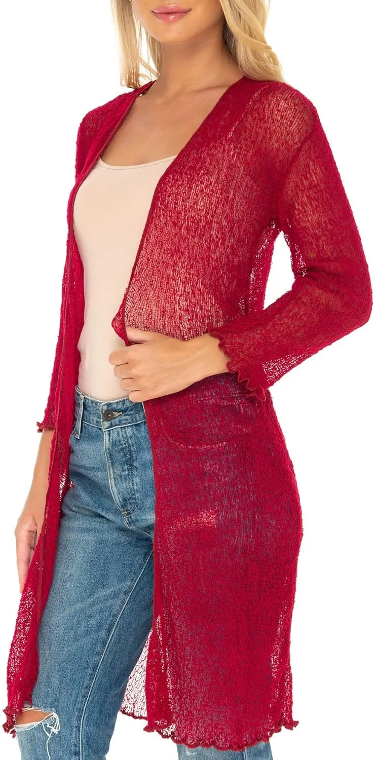 SHU-SHI Kimono Swimsuit Cover Ups for Women Beach Sweater Open Front Lightweight Long Sheer Cardigan