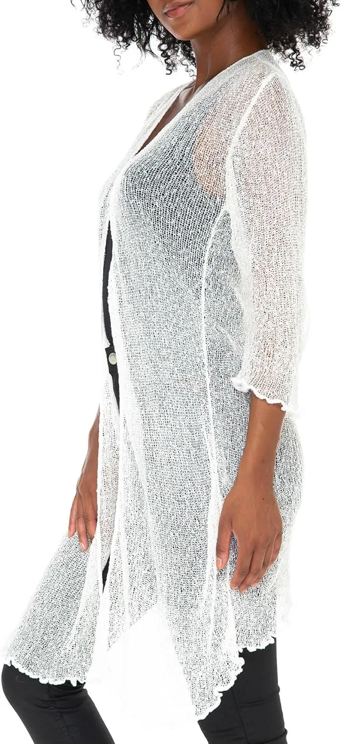 SHU-SHI Kimono Swimsuit Cover Ups for Women Beach Sweater Open Front Lightweight Long Sheer Cardigan