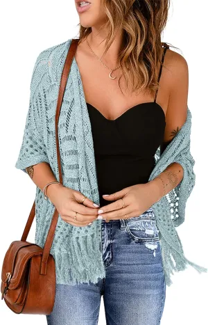 Sidefeel Women's 2025 Cropped Crochet Top Lightweight Summer Cardigan Beach Kimono Cover Ups