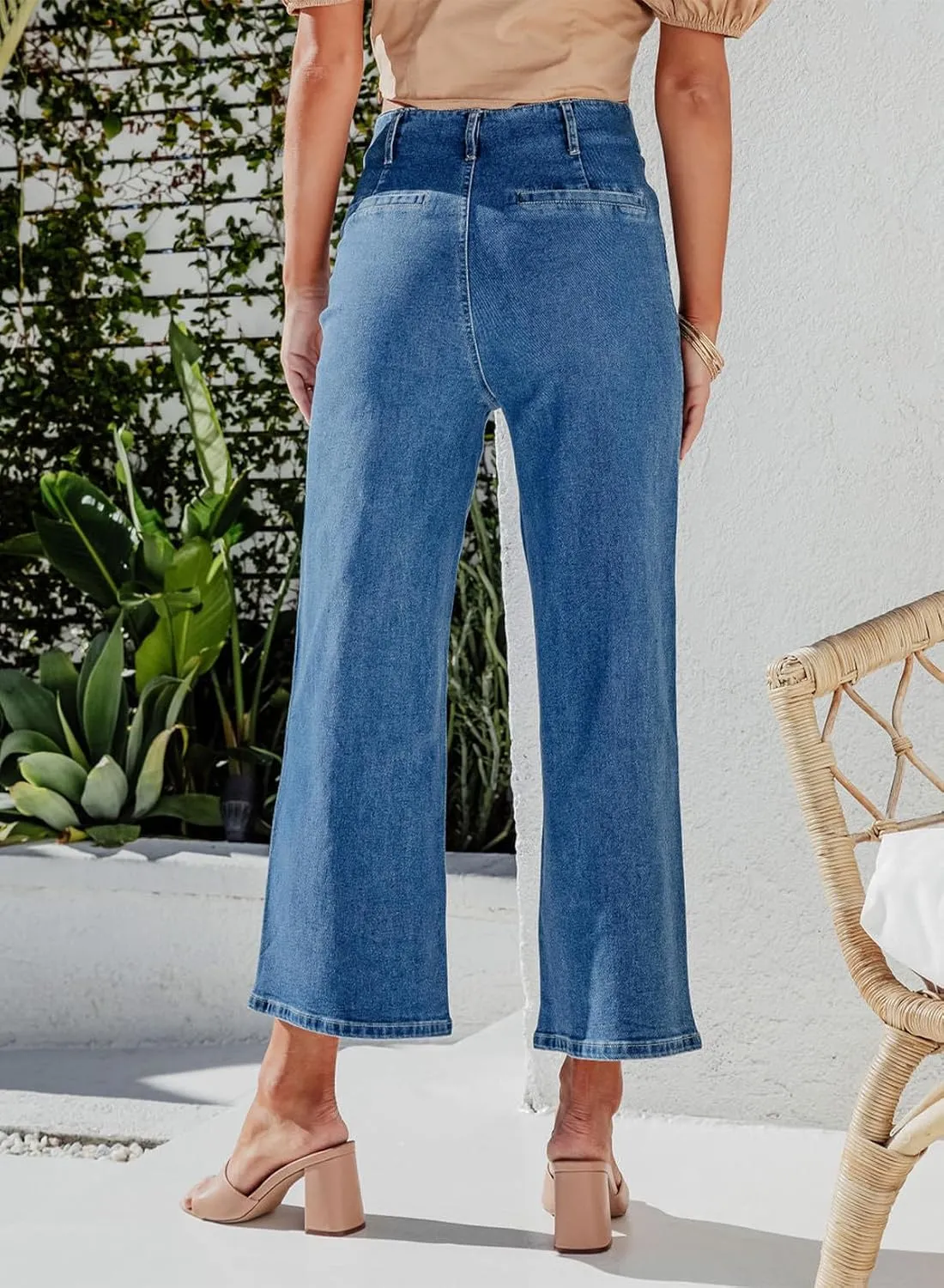 Sidefeel Women's Wide Leg Jeans High Waisted Zimbaplatinum Stretchy Straight Leg Jeans Buttoned Loose Denim Pants with Pocket