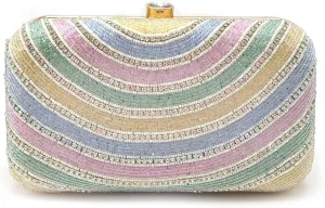 Silk Pastel Beaded Clutch Purse for Women | Handmade Embroidered Bag for Wedding, Party & Events