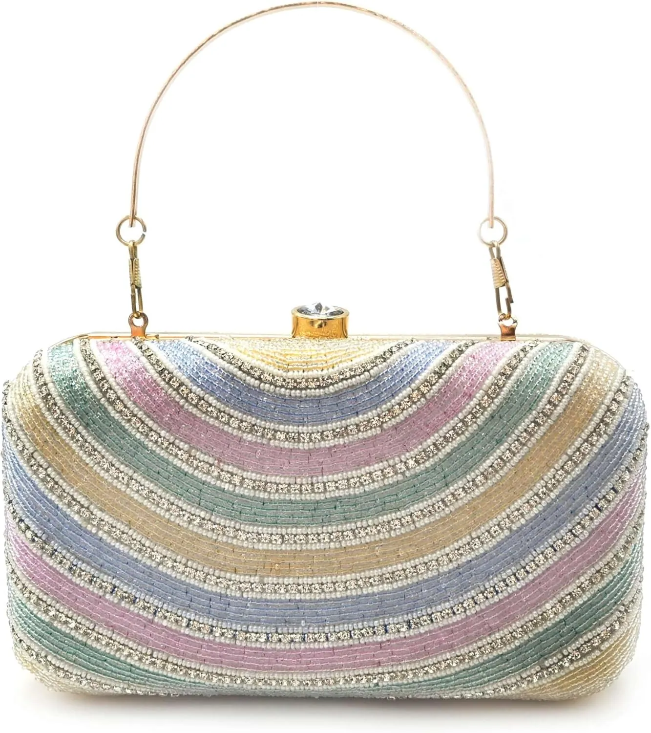 Silk Pastel Beaded Clutch Purse for Women | Handmade Embroidered Bag for Wedding, Party & Events