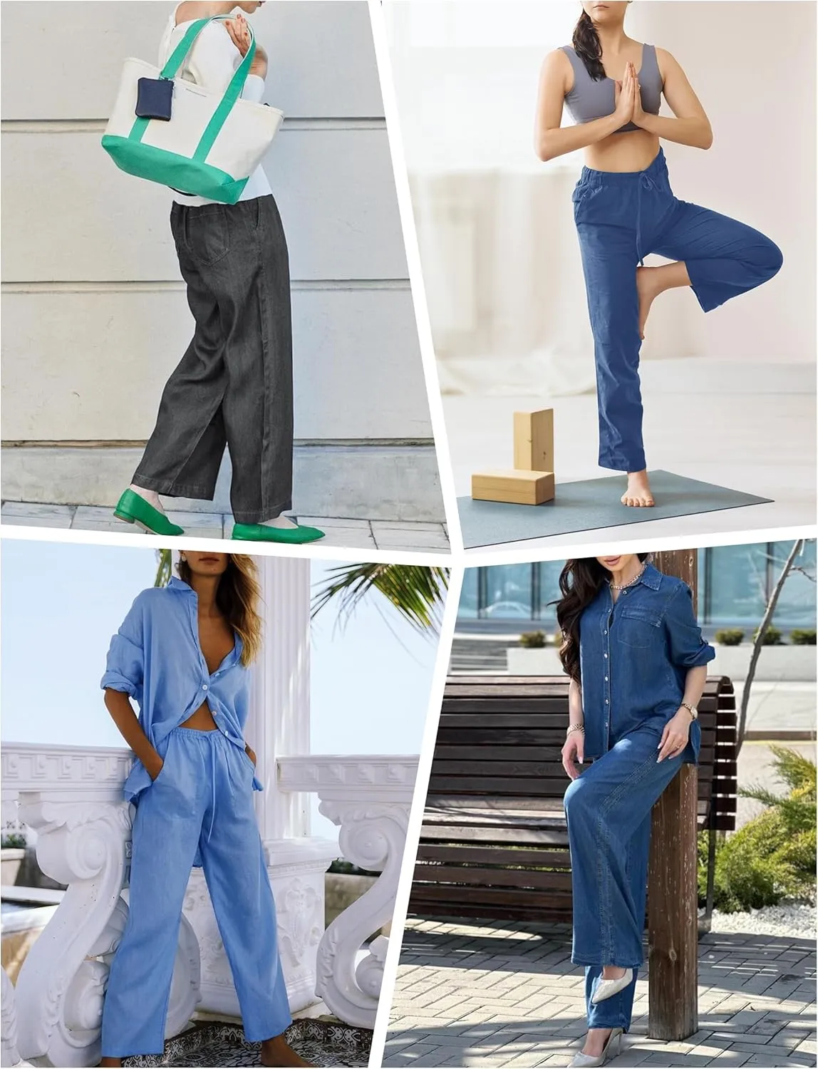 Skirt BL Women's Drawstring Elastic Waist Jeans Pull on Wide Leg Flowy Jeans for Trendy Soft Lightweight Denim Pants