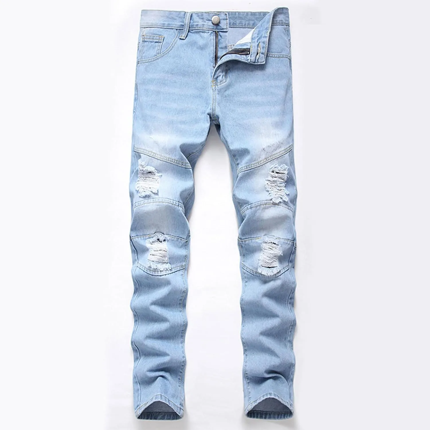 Slim Fit Ripped Jeans for Men Destroyed Distressed Stretch Slim Jeans Pants Hip Hop Y2K Streetwear Denim Pants