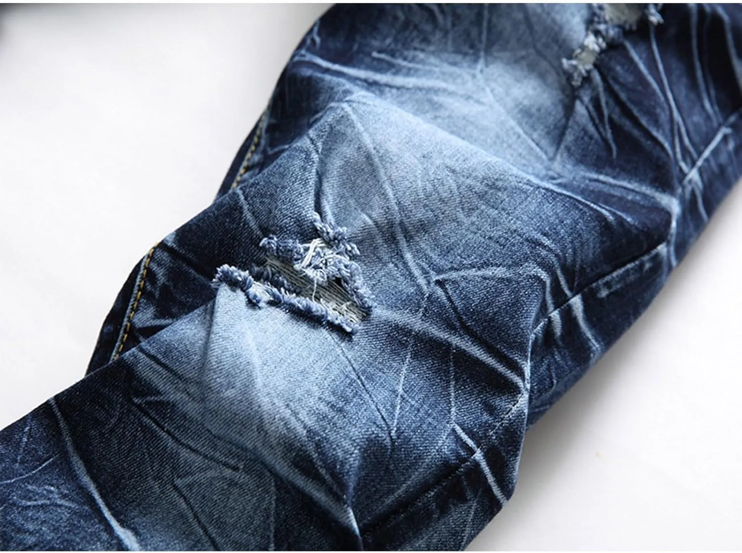 Slim Fit Ripped Jeans for Men Destroyed Distressed Stretch Slim Jeans Pants Hip Hop Y2K Streetwear Denim Pants