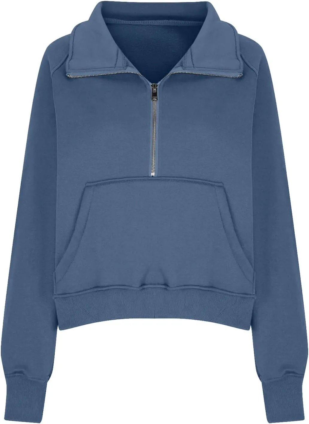 slqdgmryz Half Zip Pullover Women Cropped Fleece Oversized Sweatshirt Cute Pocket 1/2 Zipped Y2k Hoodie with Thumb Holes