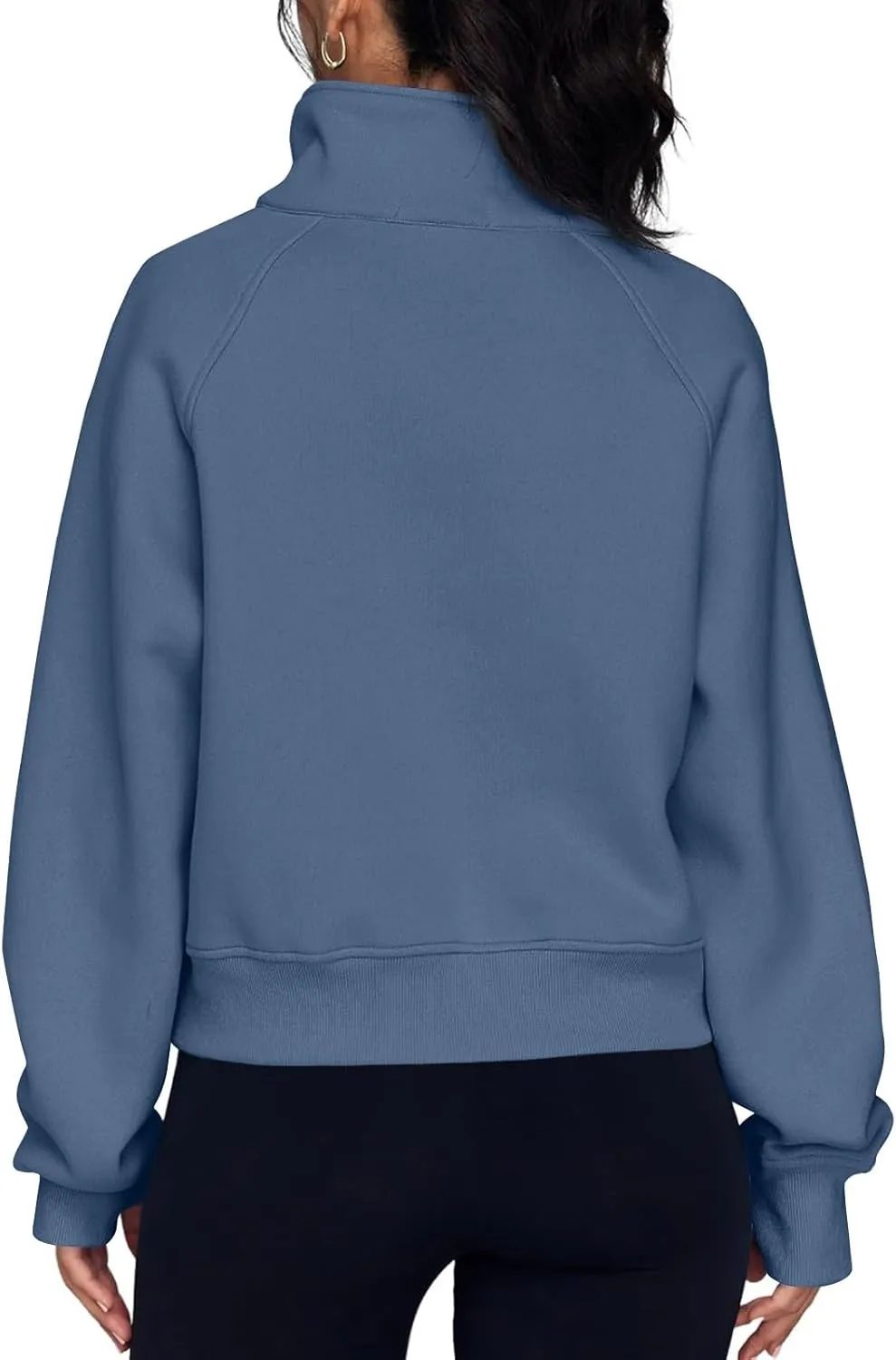 slqdgmryz Half Zip Pullover Women Cropped Fleece Oversized Sweatshirt Cute Pocket 1/2 Zipped Y2k Hoodie with Thumb Holes