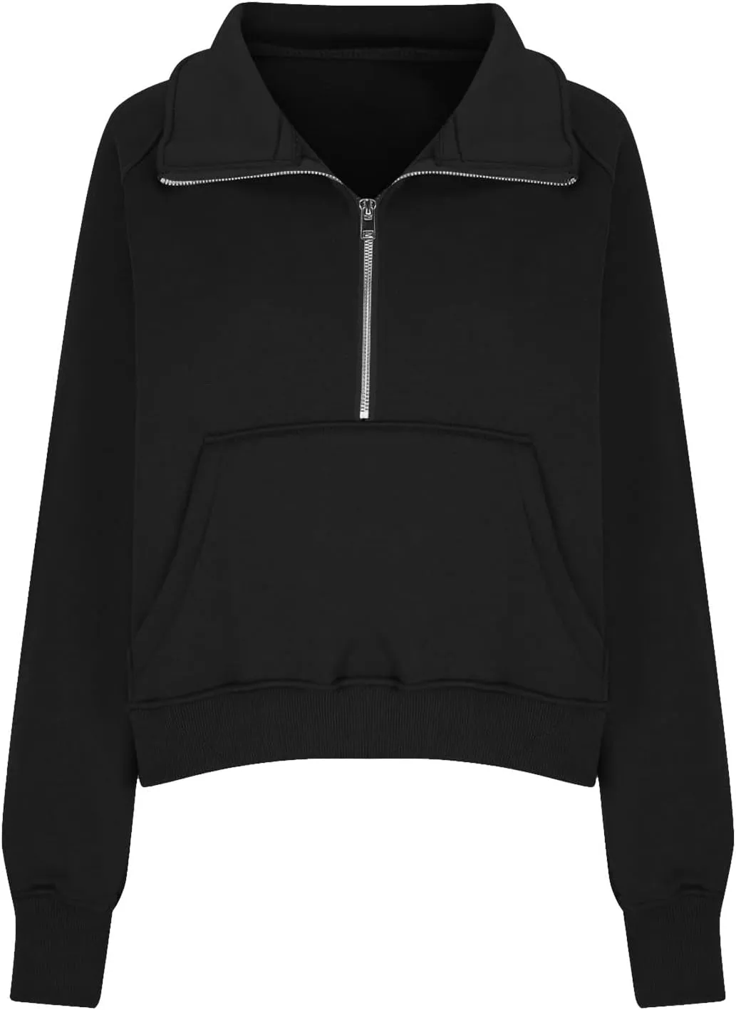slqdgmryz Half Zip Pullover Women Cropped Fleece Oversized Sweatshirt Cute Pocket 1/2 Zipped Y2k Hoodie with Thumb Holes