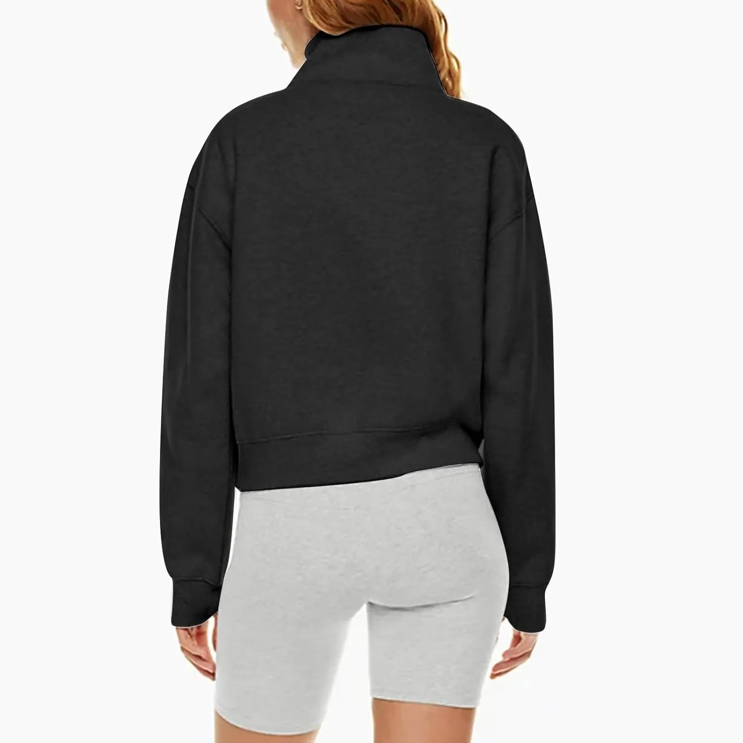 slqdgmryz Half Zip Pullover Women Cropped Fleece Oversized Sweatshirt Cute Pocket 1/2 Zipped Y2k Hoodie with Thumb Holes