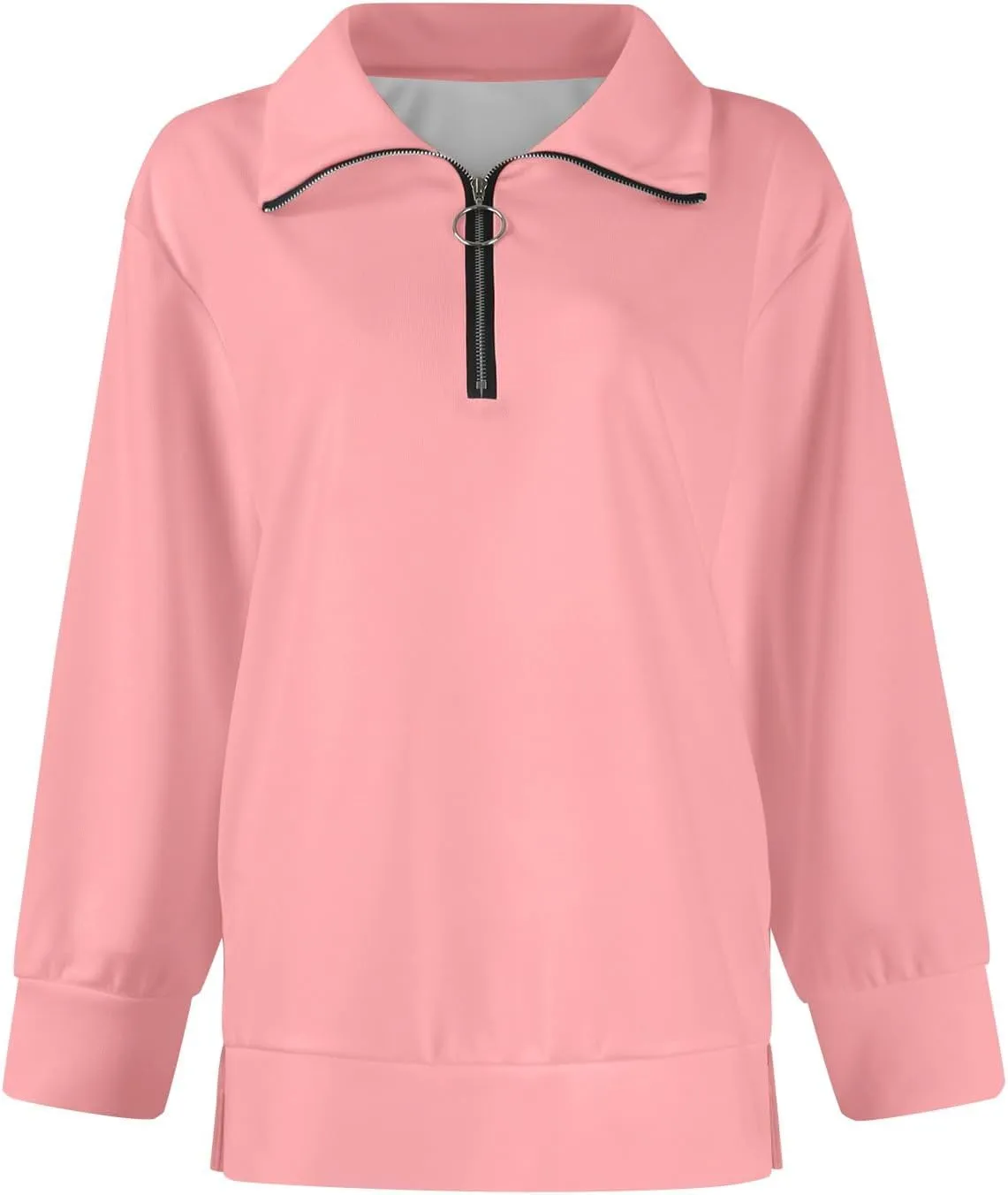 slqdgmryz Quarter Zip Pullover Women Side Slit Oversized Sweatshirt Preppy 1/4 Zipper Y2k Hoodie Long Sleeve Cute Sweatshirts