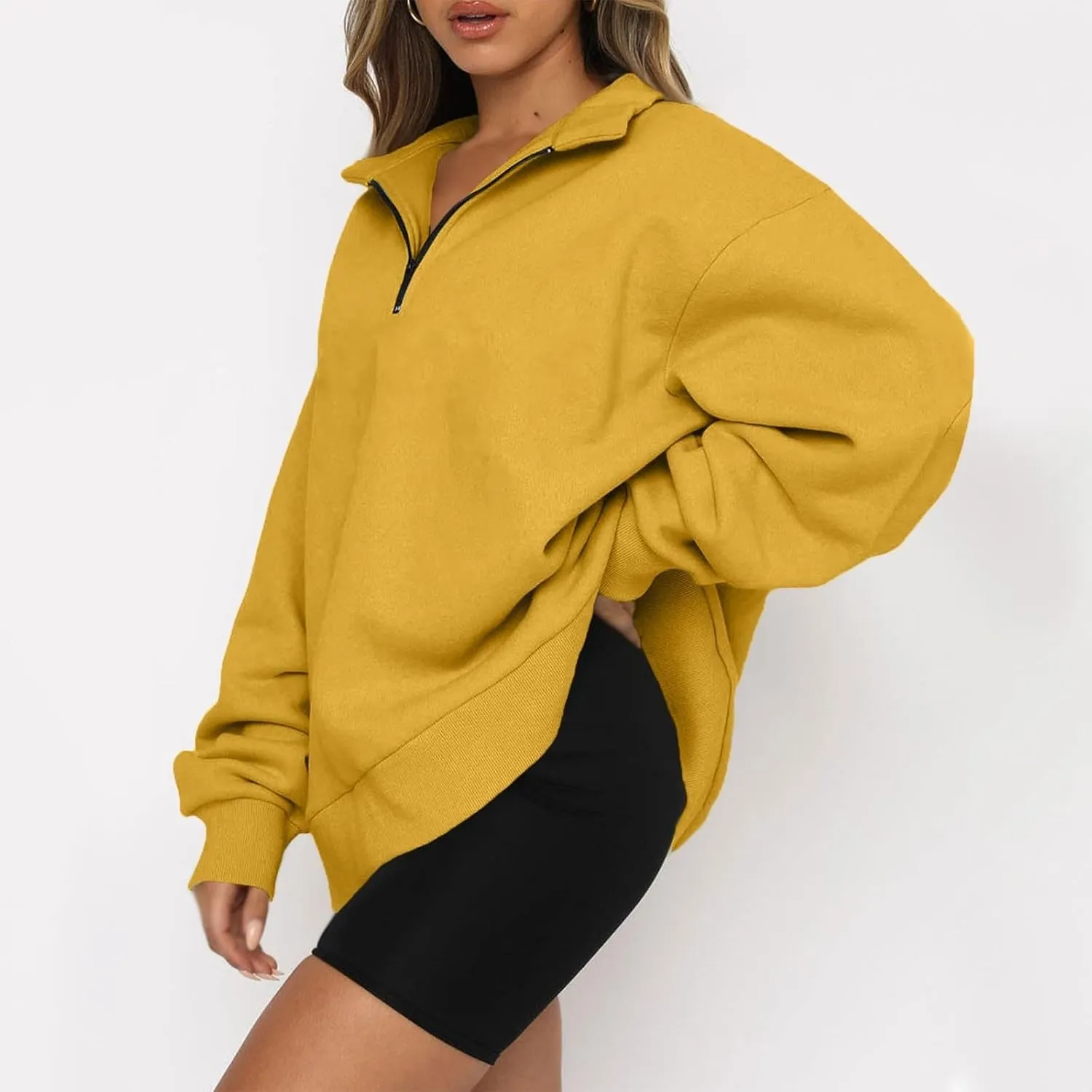 slqdgmryz Womens Quarter Zip Pullover Fleece Preppy Oversized Sweatshirt Drop Shoulder Half Zip Plain Cute Sweatshirts