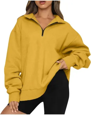 slqdgmryz Womens Quarter Zip Pullover Fleece Preppy Oversized Sweatshirt Drop Shoulder Half Zip Plain Cute Sweatshirts