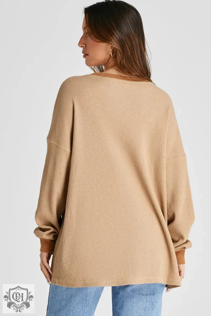 Smoke Gray Thermal Pullover Loose Sweatshirt