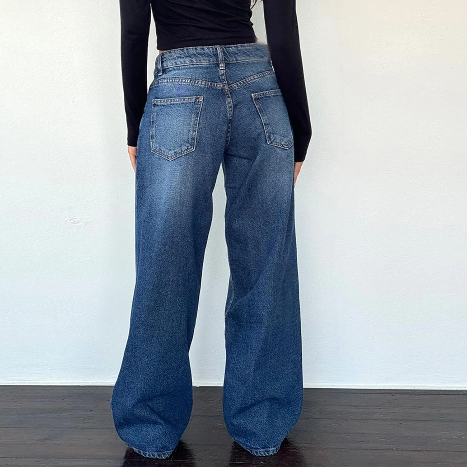 Straight Leg Jeans for Women, Womens Baggy Jeans High Waisted Trendy Cargo Trousers Summer Stretchy Petite Baggy