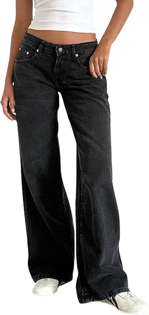 Straight Leg Jeans for Women, Womens Baggy Jeans High Waisted Trendy Cargo Trousers Summer Stretchy Petite Baggy