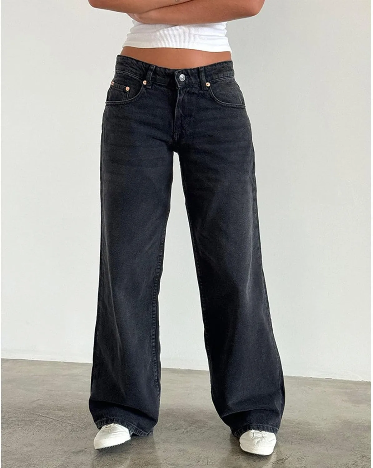 Straight Leg Jeans for Women, Womens Baggy Jeans High Waisted Trendy Cargo Trousers Summer Stretchy Petite Baggy