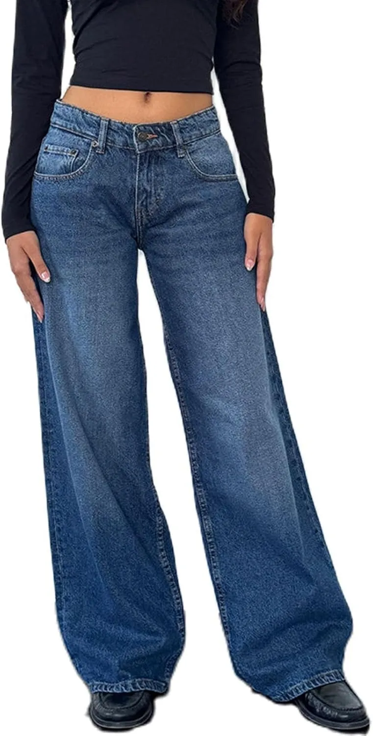 Straight Leg Jeans for Women, Womens Baggy Jeans High Waisted Trendy Cargo Trousers Summer Stretchy Petite Baggy