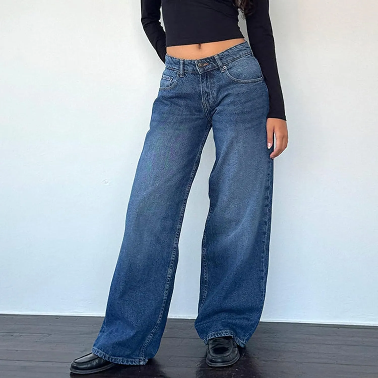 Straight Leg Jeans for Women, Womens Baggy Jeans High Waisted Trendy Cargo Trousers Summer Stretchy Petite Baggy