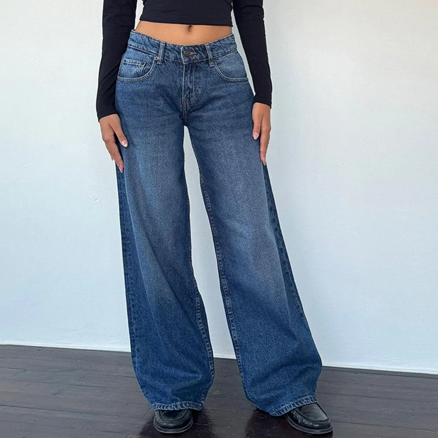 Straight Leg Jeans for Women, Womens Baggy Jeans High Waisted Trendy Cargo Trousers Summer Stretchy Petite Baggy