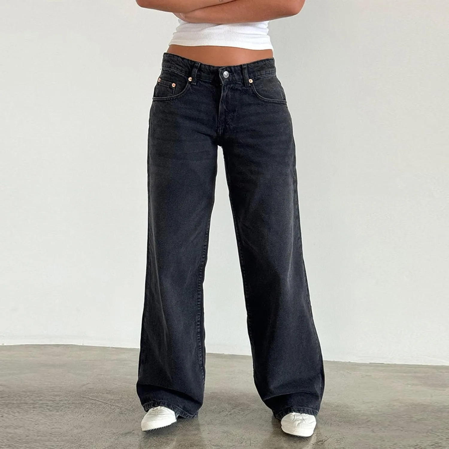Straight Leg Jeans for Women, Womens Baggy Jeans High Waisted Trendy Cargo Trousers Summer Stretchy Petite Baggy