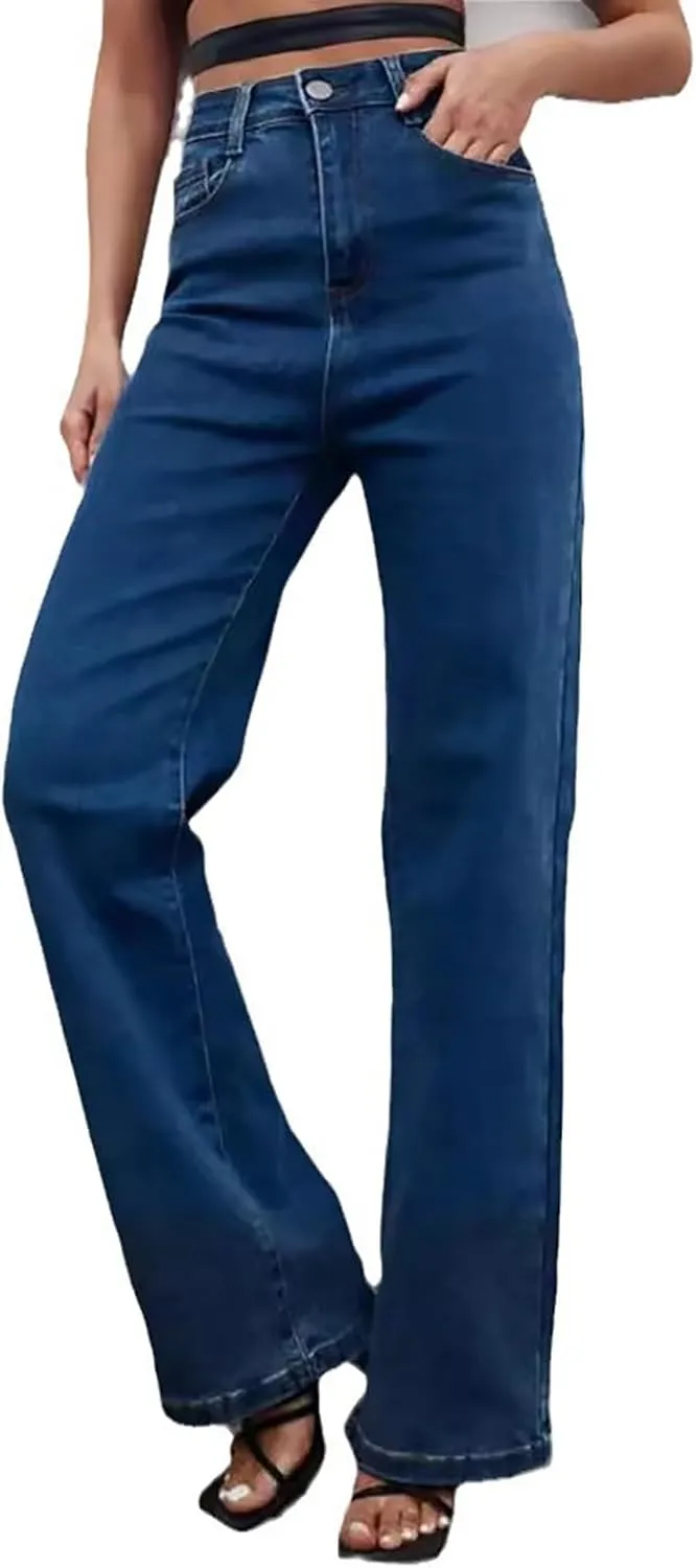 Straight Leg Jeans for Women,High Waisted Wide Leg Loose Microelastic Boyfriend Denim Pants Baggy Jeans for Women Y2K