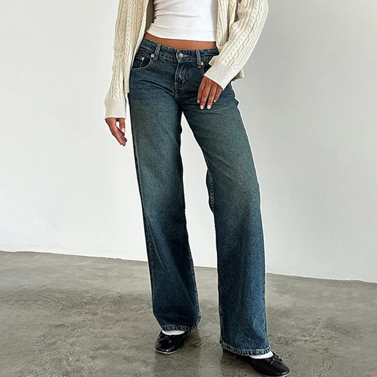 Straight Leg Jeans for Women,High Waisted Wide Leg Loose Microelastic Boyfriend Denim Pants Baggy Jeans Y2K