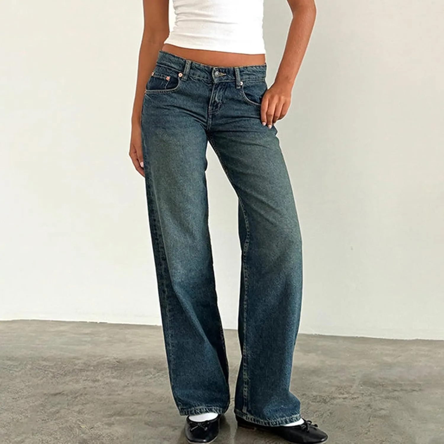 Straight Leg Jeans for Women,High Waisted Wide Leg Loose Microelastic Boyfriend Denim Pants Baggy Jeans Y2K