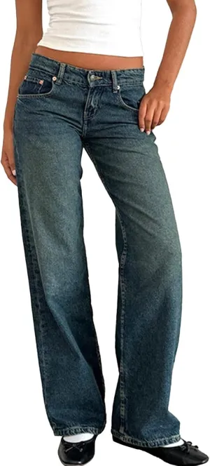 Straight Leg Jeans for Women,High Waisted Wide Leg Loose Microelastic Boyfriend Denim Pants Baggy Jeans Y2K