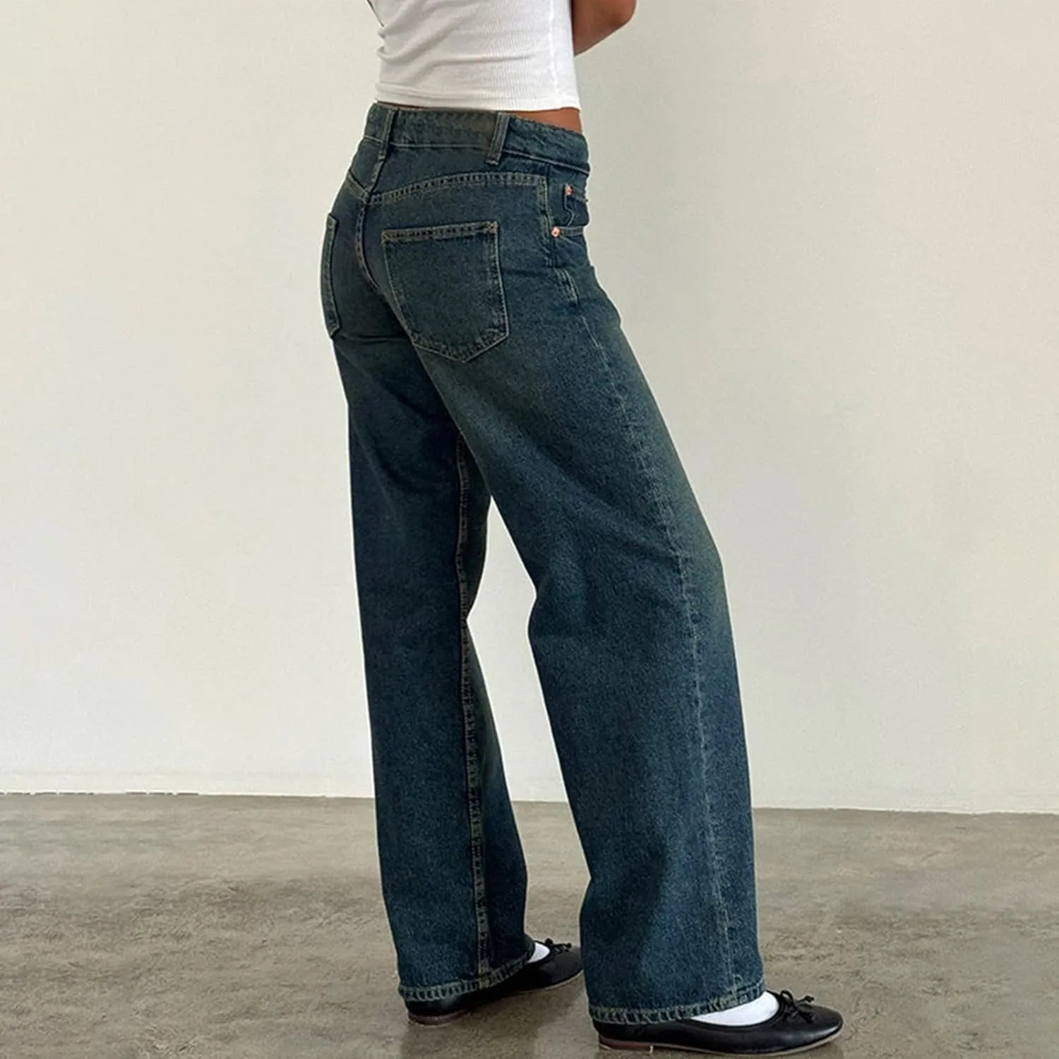 Straight Leg Jeans for Women,High Waisted Wide Leg Loose Microelastic Boyfriend Denim Pants Baggy Jeans Y2K