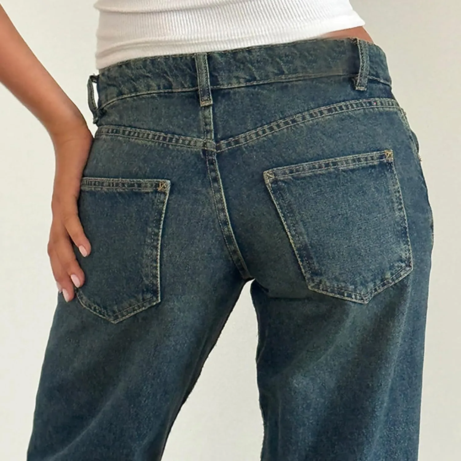 Straight Leg Jeans for Women,High Waisted Wide Leg Loose Microelastic Boyfriend Denim Pants Baggy Jeans Y2K